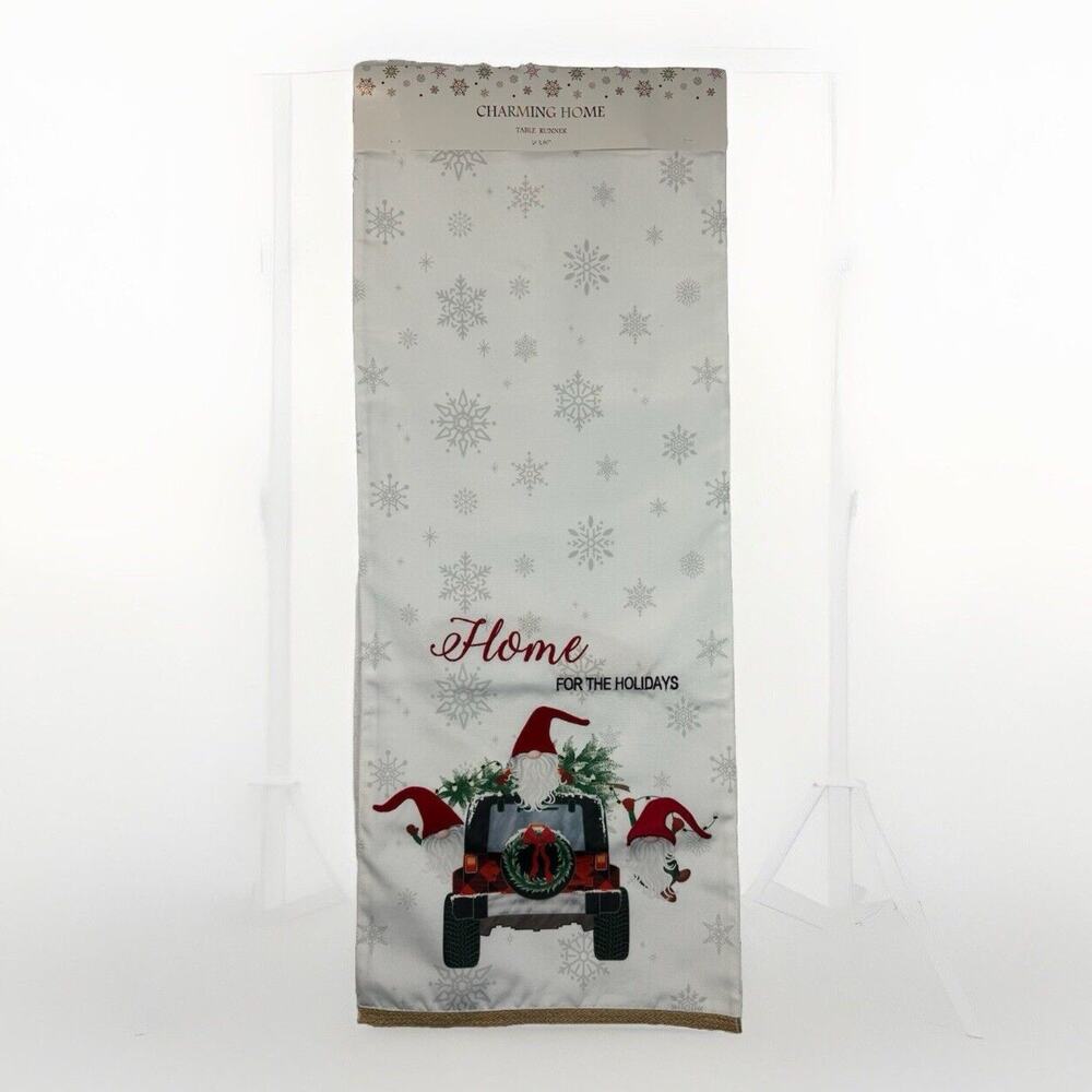 Christmas Table‎ Runner Gnomes Jeep 80"×16" Home for the Holiday Embroidered